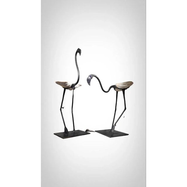 Purple Life Size Flamingo Sculptures in Wrought Iron, 1940s, Set of 2 For Sale - Image 8 of 13