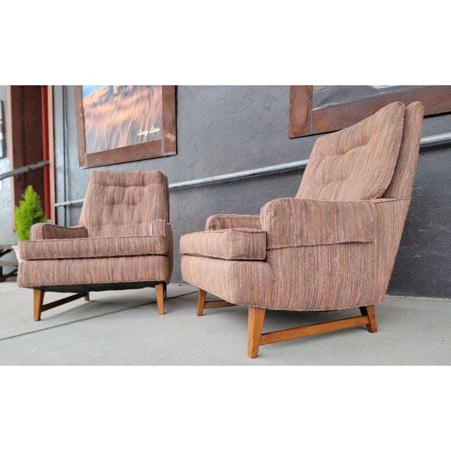 Mid-Century Modern Pair High-Back Lounge Chairs Manner of Edward Wormley For Sale - Image 3 of 17