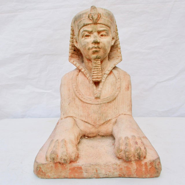 Traditional Vintage Brick Sphinx Garden Statue For Sale - Image 3 of 16