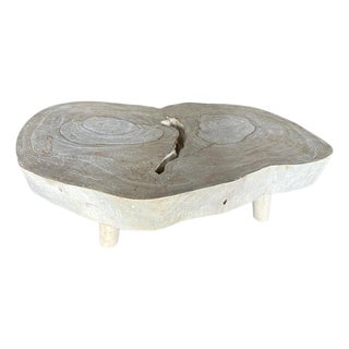 Andrianna Shamaris Amorphous Mid Century Style Bleached Suar Wood Coffee Table For Sale
