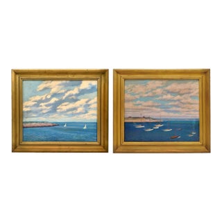 Early 20th Century Nautical Paintings Depicting Sailboats in a Harbor - A Pair For Sale