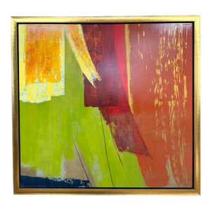 Framed Abstract Acrylic Painting With Metallic Gold Accents, Artist Jennifer Hollack
