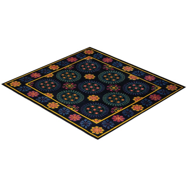 Black Suzani Hand Knotted Area Rug, Black - 9' 4" x 10' 1" For Sale - Image 8 of 9