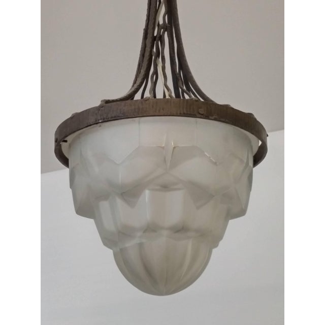 Art Deco French Art Deco Pendant Chandelier signed by Degue - a Pair For Sale - Image 3 of 4