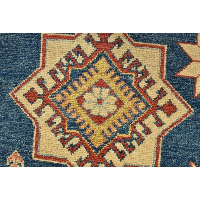 Kazak Rug 8’11” X 12’1” Blue Wool Tribal Hand-Knotted Oriental Carpet For Sale - Image 4 of 12