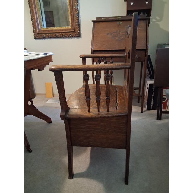 Brown Late 19th Century American Quarter-Sawn Golden Oak Gothic Revival Throne Chair With Storage For Sale - Image 8 of 9