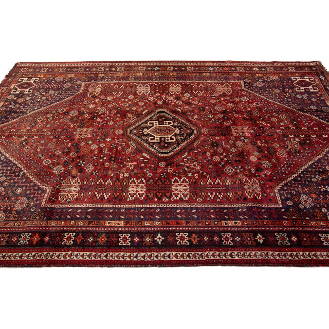 1950s Allover Designed Persian Shiraz Room SIze Wool Rug in Red For Sale - Image 5 of 10