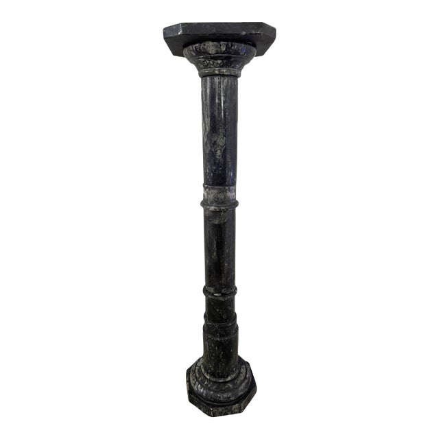 Vintage 1950s Italian Black Marble W/White Veins 38" Pedestal Columnar Stand For Sale