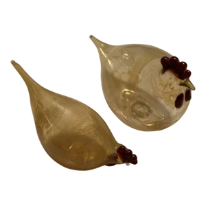 2000s Blown Glass Hand Painted Light Weight Chicken Figurines, Germany- Set of 2