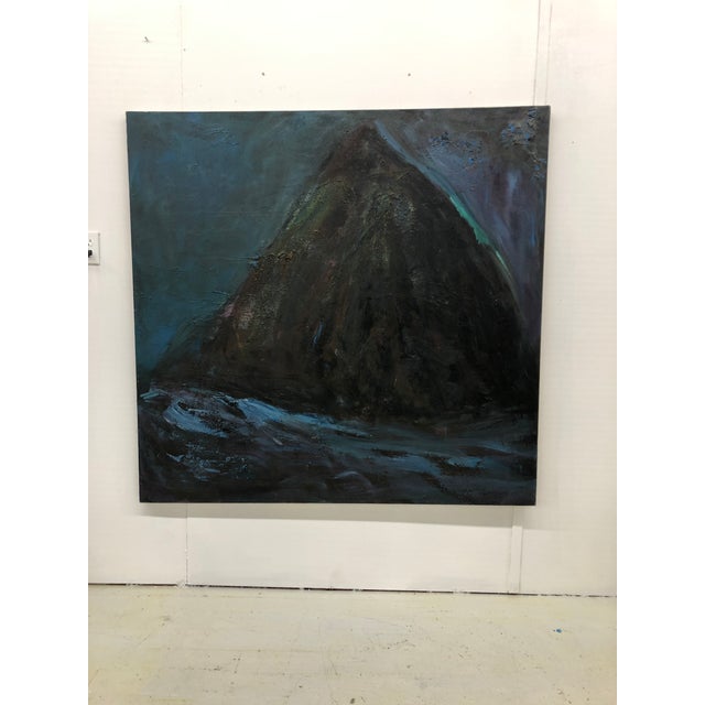 1990s Oversized Original Mixed Media on Canvas Blue & Black Abstract Painting by Doris Carlson For Sale - Image 5 of 5