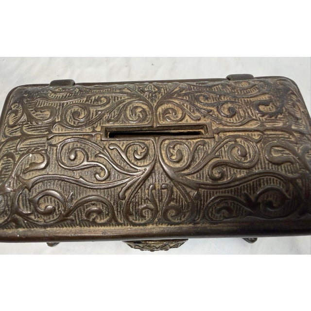 Rare Antique Ornate 1890 Cast Iron Jewel Chest (Coffin Bank) by Hart Co. Usa For Sale - Image 11 of 15