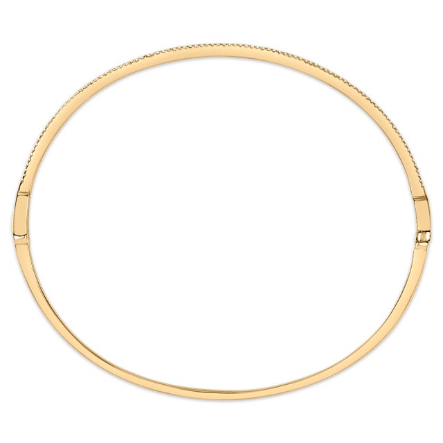 Contemporary 14K Yellow Gold 1/3 Cttw Diamond Half Eternity Bangle Bracelet (I-J Color, I2-I3 Clarity) - 7.75" Inches For Sale - Image 3 of 5