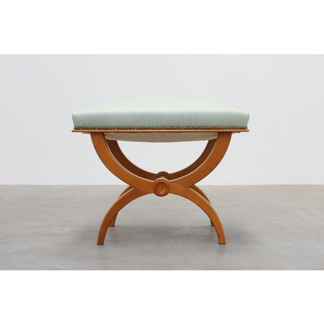 Empire Style Curule Stool with Striped Upholstery, France, 1950s For Sale - Image 4 of 12