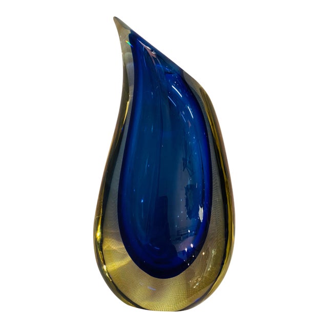 1980s Oggetti Blue/Citrine Murano Glass Vase For Sale