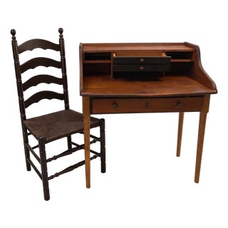 Early 20th Century Yield House Writing Desk With Original Woven-Seat Chair For Sale