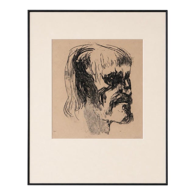 Leonard Baskin Artist Proof Portrait Etching, Signed, Framed 27” X 33 For Sale