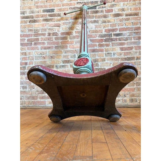 Antique Hand-Turned Wood Fluted Coat Rack in Teal & Oxblood Red For Sale - Image 10 of 17