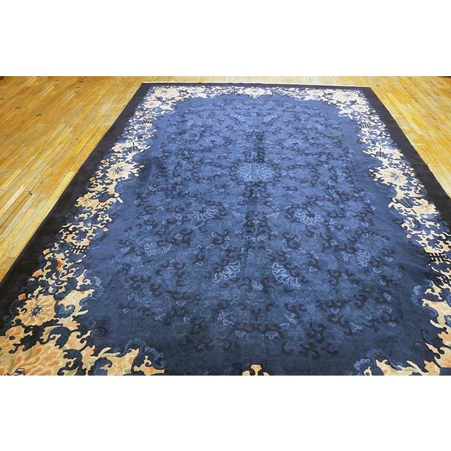 1920s Traditional Floral Antique Chinese Peking Wool Blue Hand Knotted Rug For Sale - Image 9 of 11