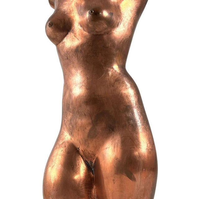 Vintage 1960s Nude Woman Torso Copper & Aluminum Table Lamp For Sale - Image 4 of 8
