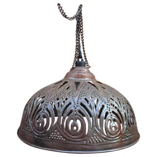 Pierced Metal Pendant Lights - A Pair For Sale