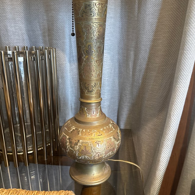 Early 20th Century Enameled Antique Turkish Brass Lamp For Sale - Image 9 of 10