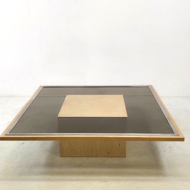 Mid-Century Modern Brass and Travertin Coffee Table by Georges Mathias, Belgium, 1970s For Sale - Image 3 of 10
