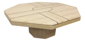 Vintage Octagonal Travertine Coffee Table with Geometric Pattern, 1970s