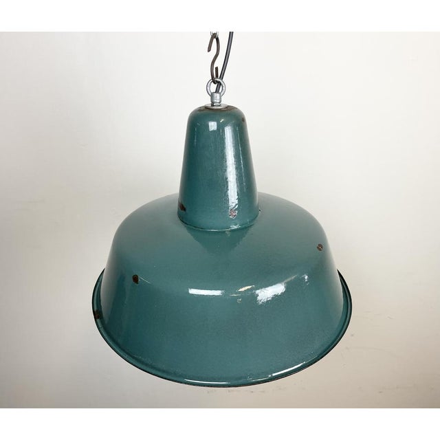 Industrial Green Enamel Factory Lamp, 1960s For Sale - Image 6 of 15