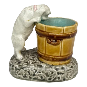 19th Century Majolica White Dog Choisy Le Roi