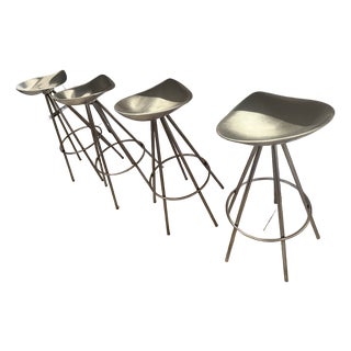 1990s Set of 4 Jamaica Bar Stools by Pepe Cortés for Amat — Made in Spain, Stamped For Sale