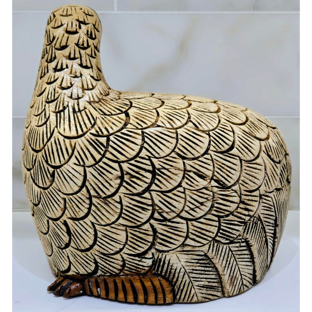 Vintage Hand-Carved Teak Partridge Figurine – Signed Thai Folk Art Bird Sculpture For Sale In Dallas - Image 6 of 10