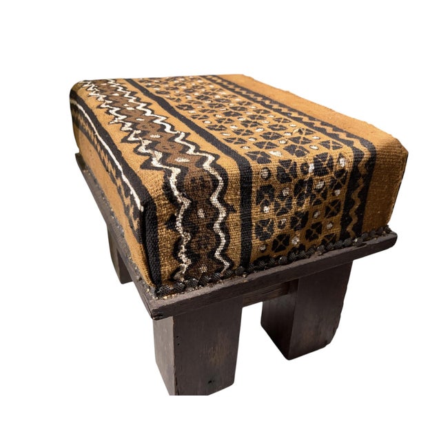 African Vintage Footstool/Low Stool W/Bogolan Mud Cloth 16" W For Sale - Image 3 of 8