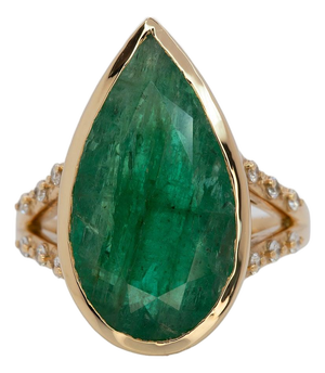7.5Ct Zambian Emerald Ring With Earth-Mined Diamond Accents: 14k Gold, Size 6.75
