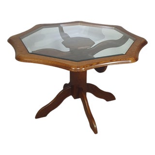 Octagonal Oak Dining Table with Inlaid Glass Top For Sale