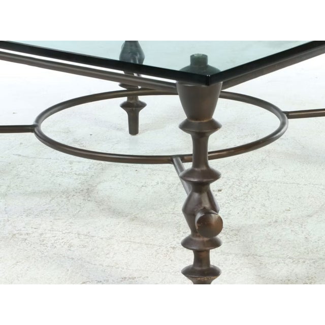Brutalist Contemporary Giacometti Style Bronze Metal and Glass Coffee Table For Sale - Image 3 of 8