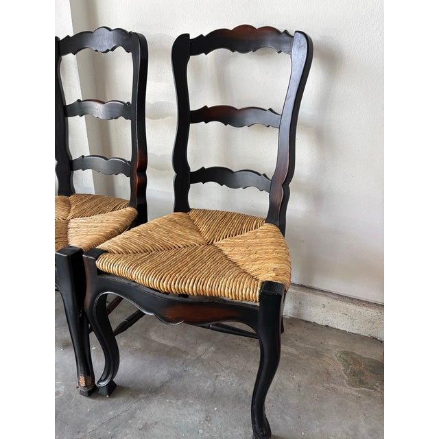 Late 20th Century French Provincial Ladderback Chair Rush Seat For Sale - Image 10 of 10