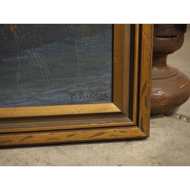 Sky Blue The Italian Seaside at Night, Oil on Canvas Painting, Nicola Ascione (1870-1957) For Sale - Image 8 of 11