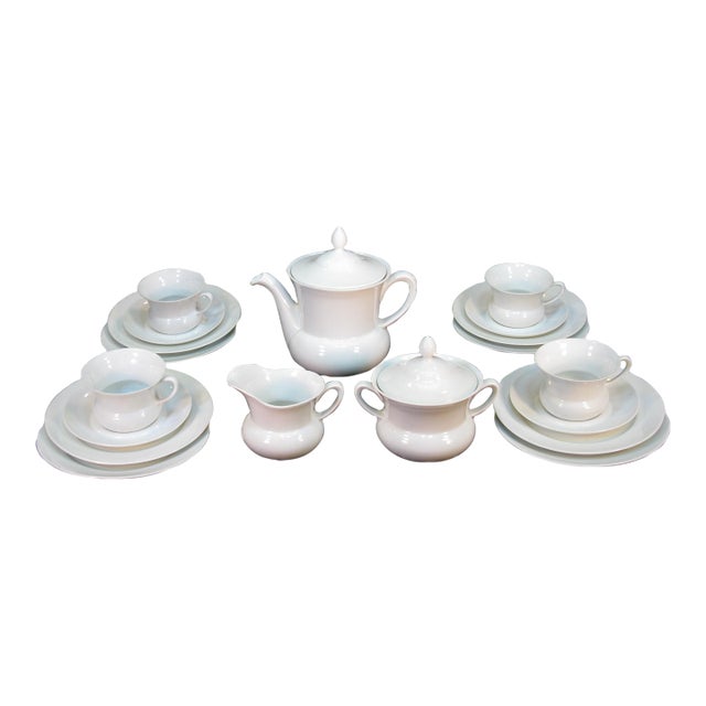 1930s Art Deco Demitasse / Tea, Lunch Set 4 Place Setting, White Porcelain p.a.l.t. Czecho-Slovakia For Sale