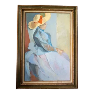 Mid-Century Modern American Impressionist Cubist Portrait of a Lady