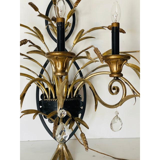 Metal Mid 20th Century Wheat Sheaf Tole Metal 5 Arms Sconces For Sale - Image 7 of 7