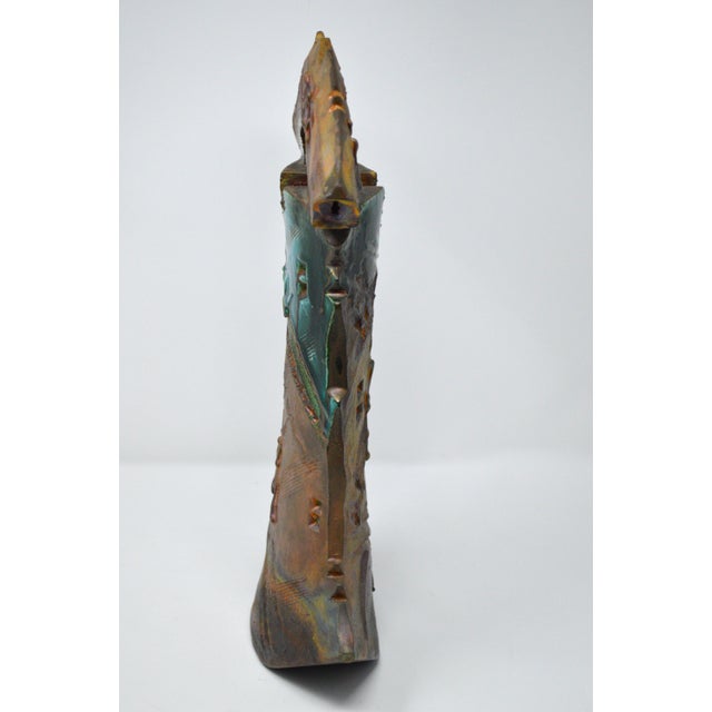 1990s Signed Raku Pottery Abstract Sculptural Art Vase For Sale - Image 5 of 13