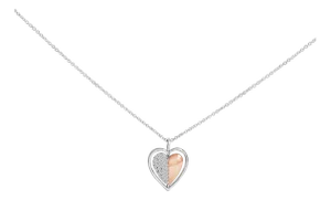 10K Rose Gold Plated Sterling Silver 1/5 Cttw Diamond Two-Tone Heart Pendant Necklace