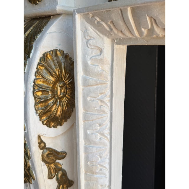 Monumental Hand-Carved Louis XVI Style White & Gilt Architectural Fireplace Mantel, Solid Wood, 83”w For Sale - Image 11 of 16