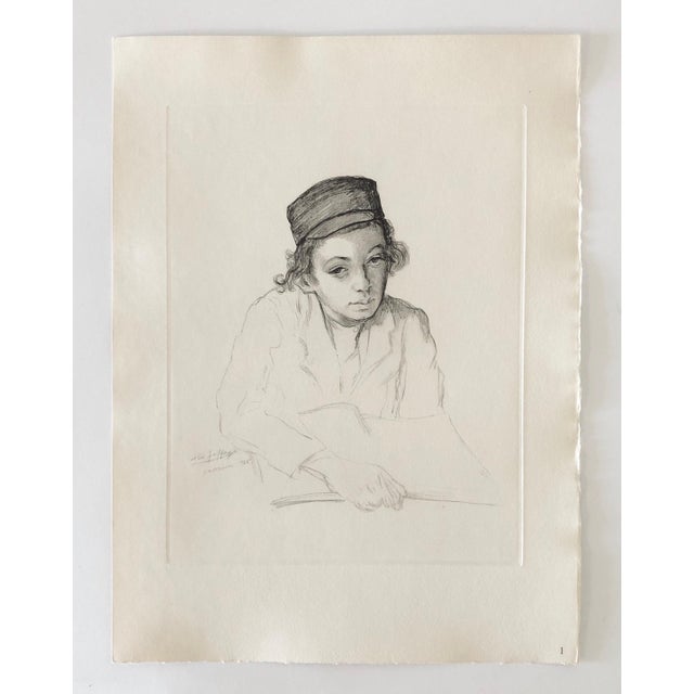 1930s Paul Jeffay, Judaica Jewish Shtetl Etching Hasidic Youth at Study Vintage Chassidic Art Print, 1935 For Sale - Image 5 of 5