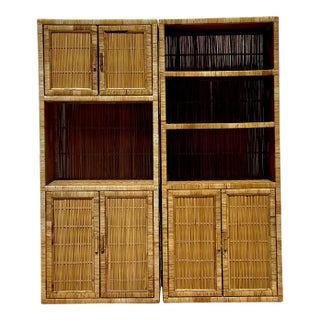 Vintage Coastal Rattan Etagere - a Pair For Sale