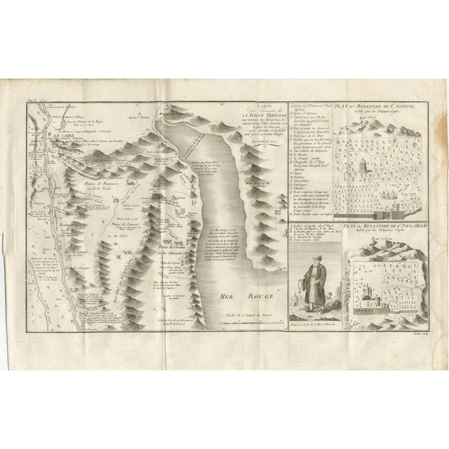 Antique Map of the Red Sea & Basse Thebaide with Monastery Plans, Egypt, 1777 This finely detailed 18th-century engraving...
