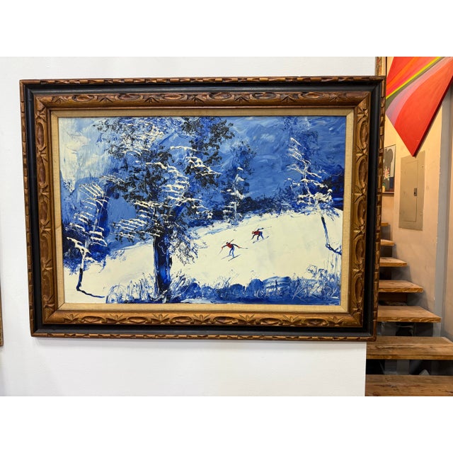 Vintage Large MC Oil on Canvas Winter Landscape For Sale In Miami - Image 6 of 11