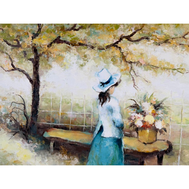 1960s 1960s Vintage Harrison E. Clark Impressionist Woman in Garden Oil on Canvas Painting, Framed For Sale - Image 5 of 12