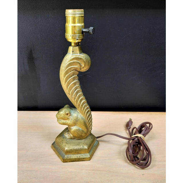 Brass Art Deco Era Cast Brass Squirrel Table Lamp For Sale - Image 8 of 9