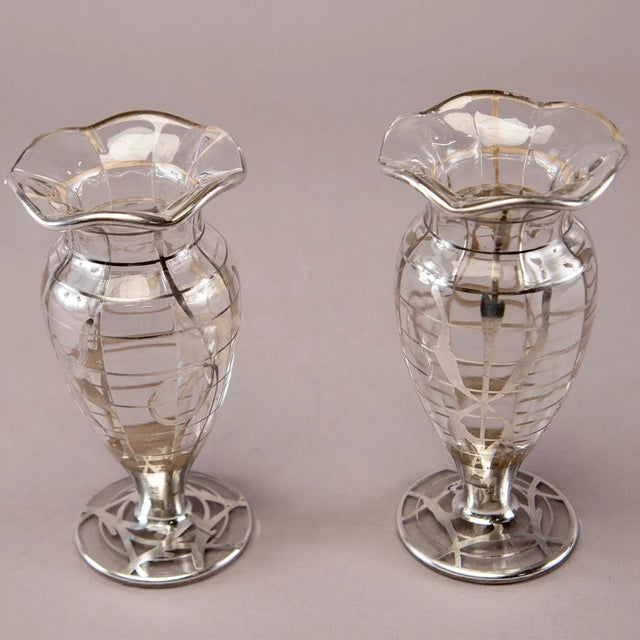 1940s 1940s Silver Overlay Glass Vases - a Pair For Sale - Image 5 of 10